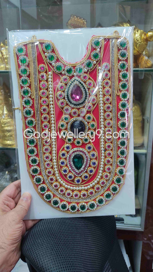 Deity Red Long Haram MultiColor Stone Necklace Kavasam Jewellery godjewellery9