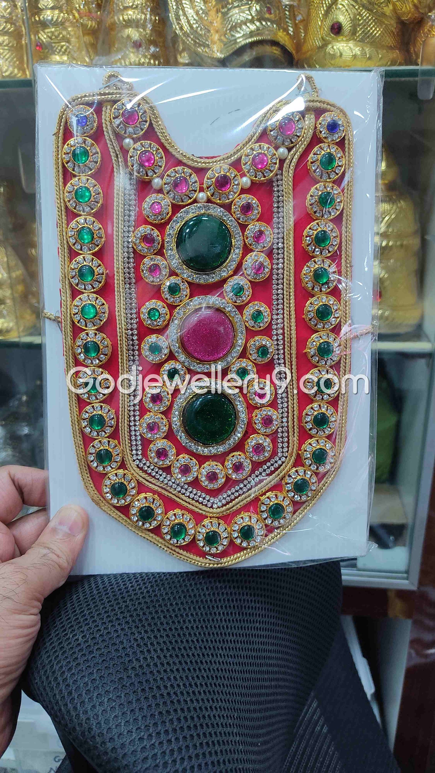 Deity Red Long Kavasam Haram MultiColor God Necklace Jewellery godjewellery9