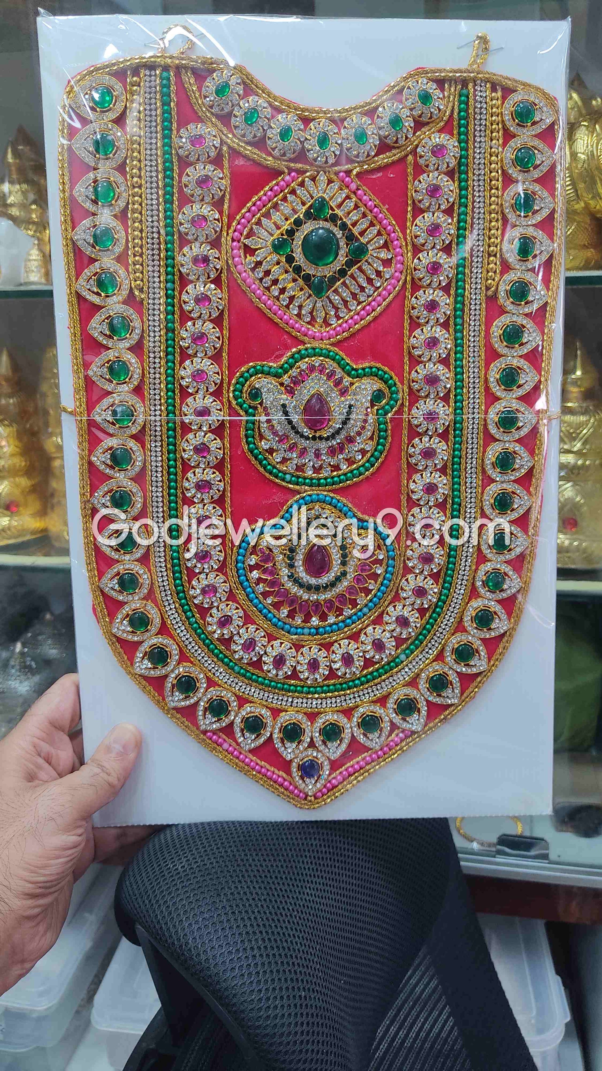 Deity Red Long MultiColor Stone Necklace Haram Kavasam Jewellery godjewellery9