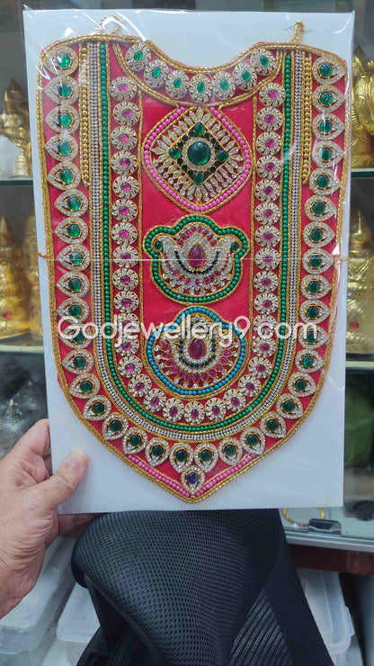 Deity Red Long MultiColor Stone Necklace Haram Kavasam Jewellery godjewellery9
