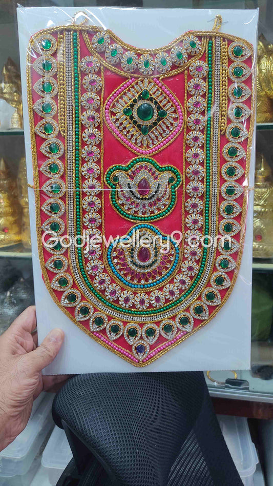 Deity Red Long MultiColor Stone Necklace Haram Kavasam Jewellery godjewellery9