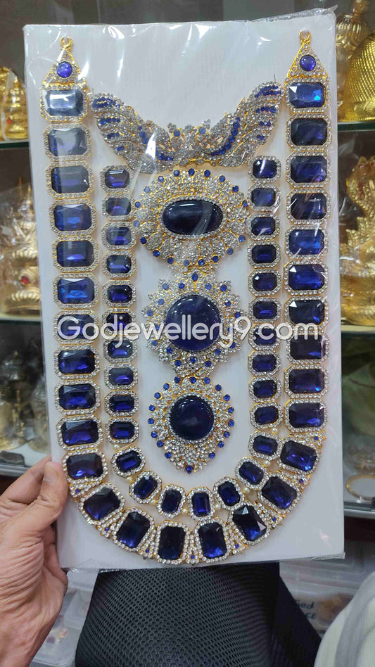 Double Line Long Kavasam Centre Blue Stone Jewellery For God