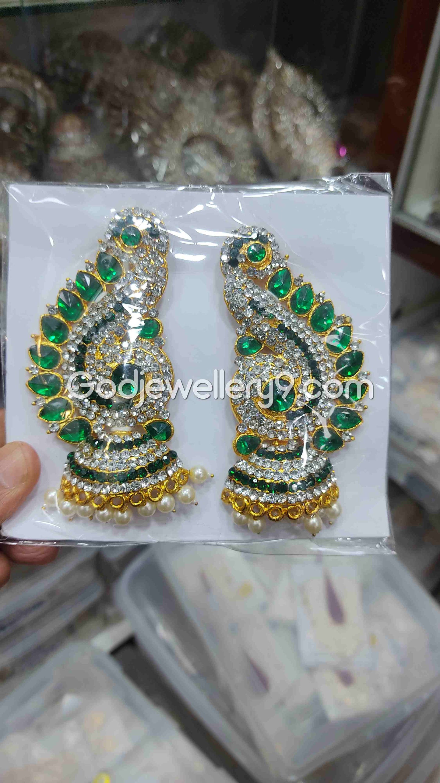 God Amman Green Earrings karna Pathakam For Deity G32 Godjewellery9