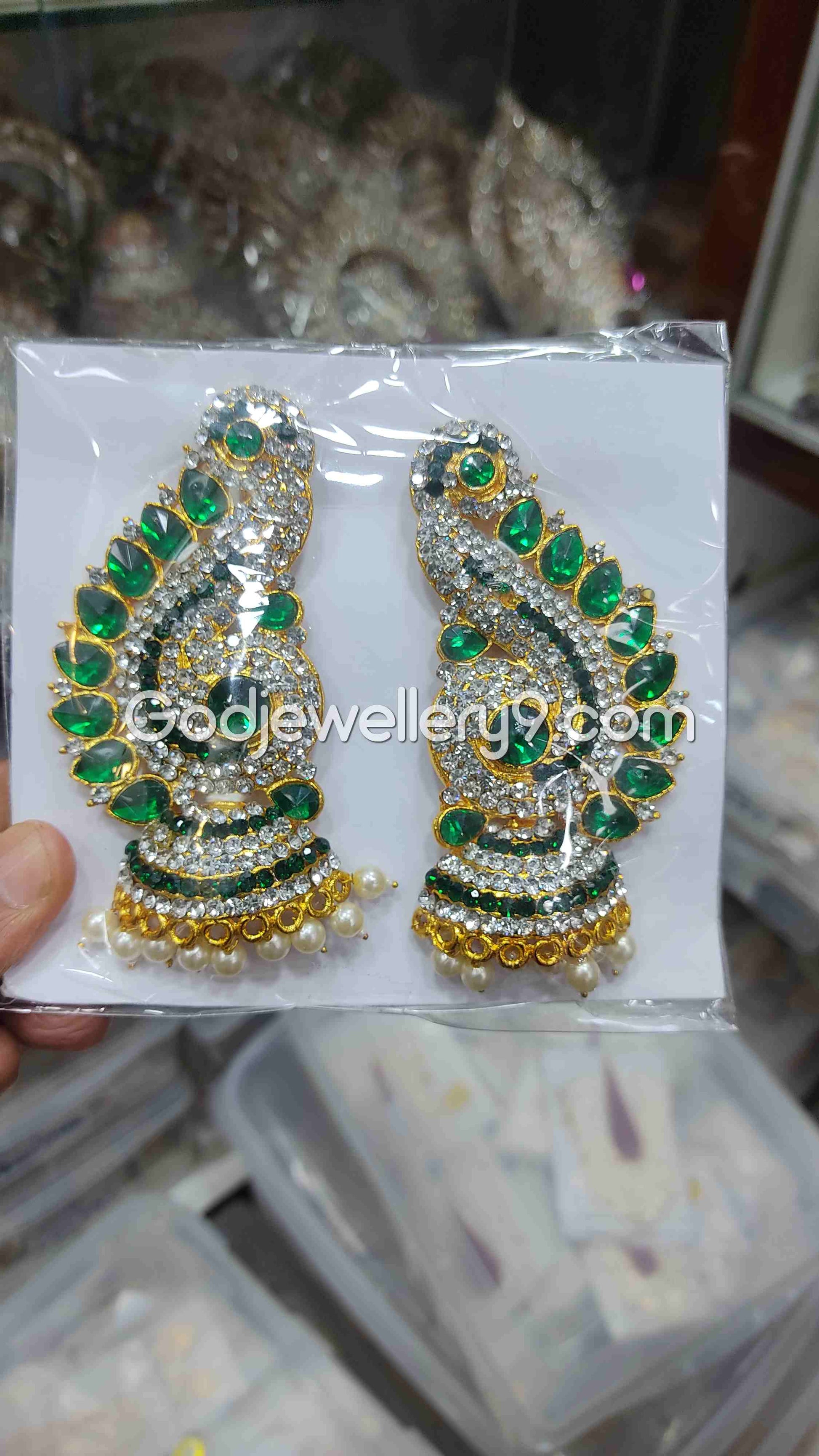 God Amman Green Earrings karna Pathakam For Deity G32 Godjewellery9