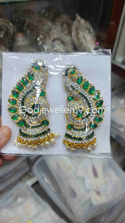God Amman Green Earrings karna Pathakam For Deity G32 Godjewellery9
