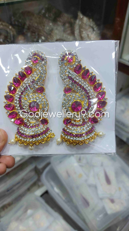 God Amman Pink Earrings karna Pathakam For Deity G33 Godjewellery9