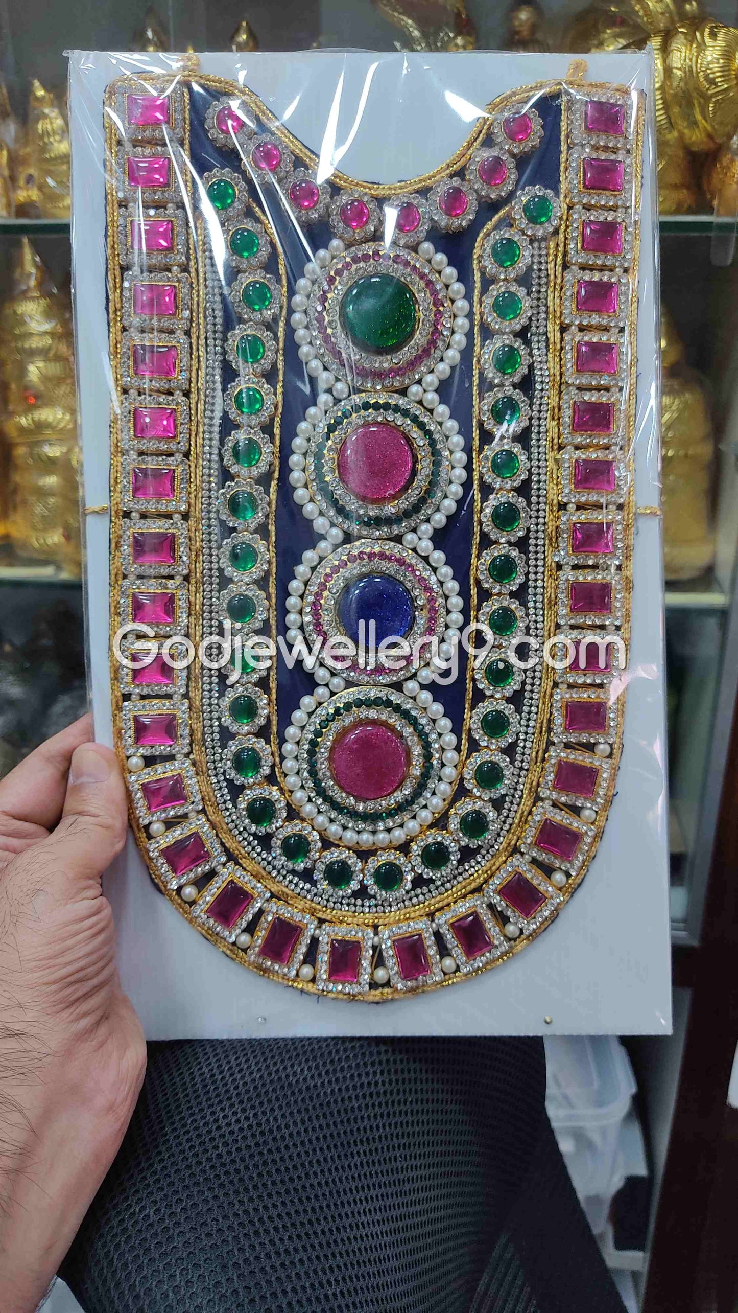 God Blue Long MultiColor Stone Necklace Haram Kavasam Jewellery godjewellery9