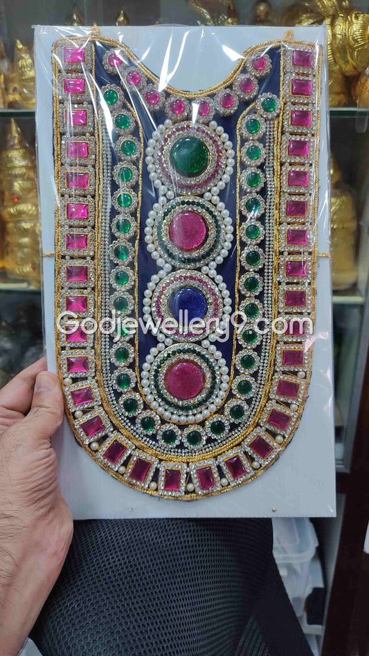 God Blue Long MultiColor Stone Necklace Haram Kavasam Jewellery godjewellery9