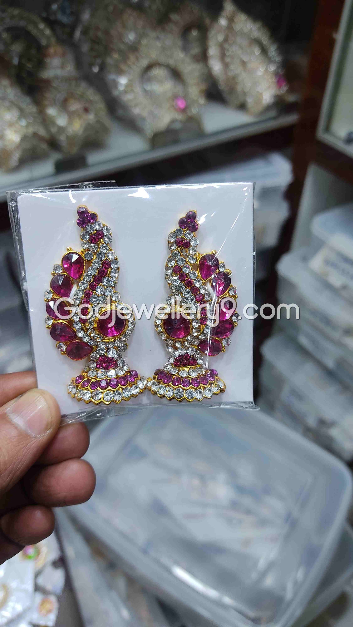 God Earrings Deity Amman Pink karna Pathakam G40 Godjewellery9
