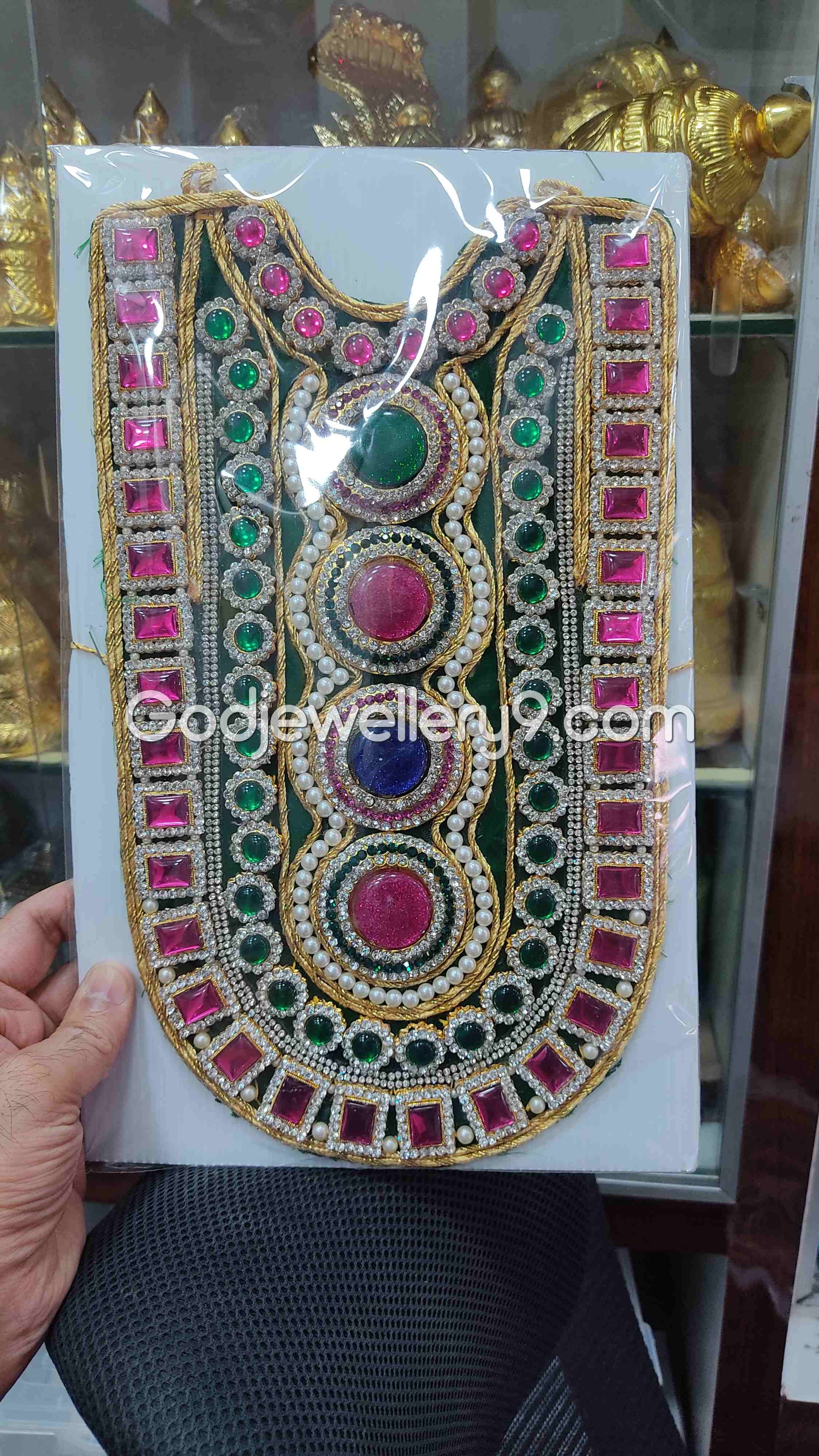 God Green Long MultiColor Stone Necklace Haram Kavasam Jewellery godjewellery9