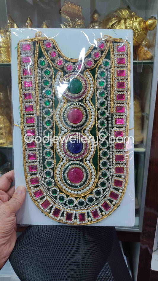 God Green Long MultiColor Stone Necklace Haram Kavasam Jewellery godjewellery9