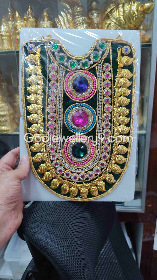 God Green Mango Long Haram MultiColor Stone Necklace Kavasam godjewellery9