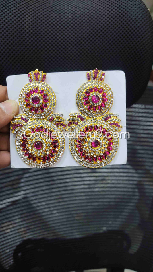 God Pink Earrings For Amman karna Pathakam Deity G8 Godjewellery9