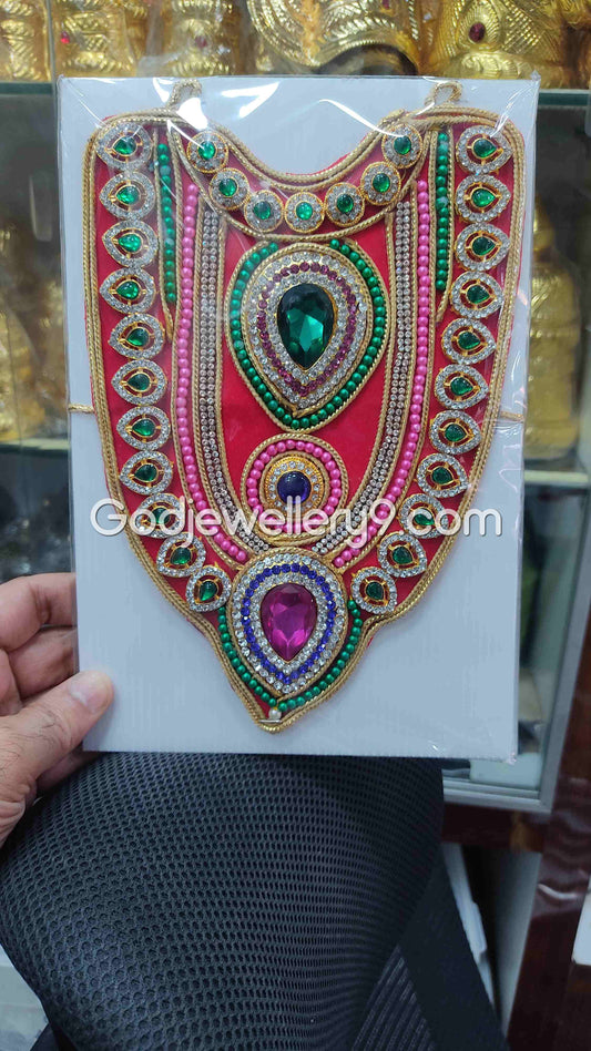 God Red Long Kavasam Necklace MultiColor Deity Haram Jewellery godjewellery9