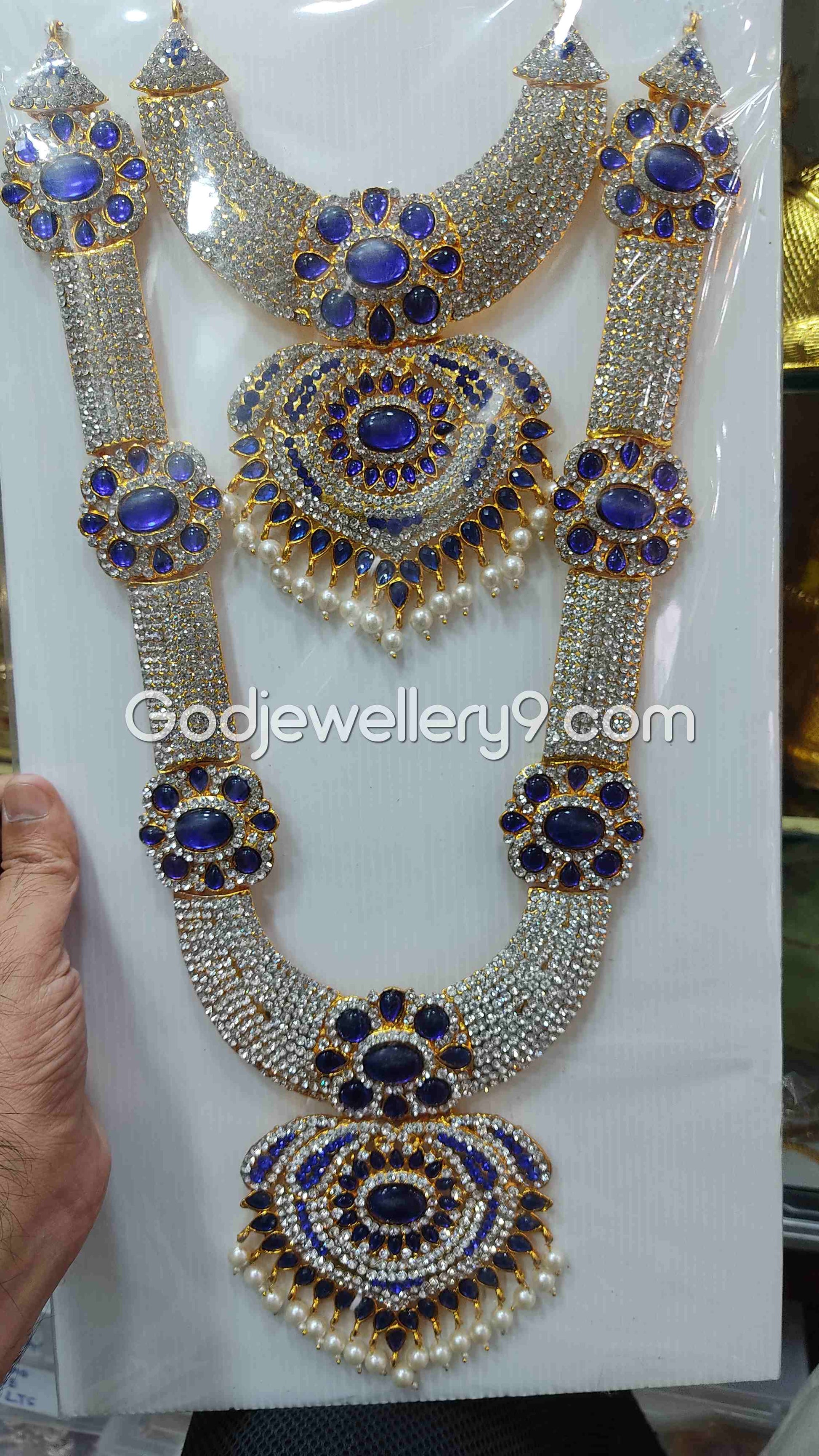 God Two Step Blue Long Necklace Haram For Deity Ammam Alangaram