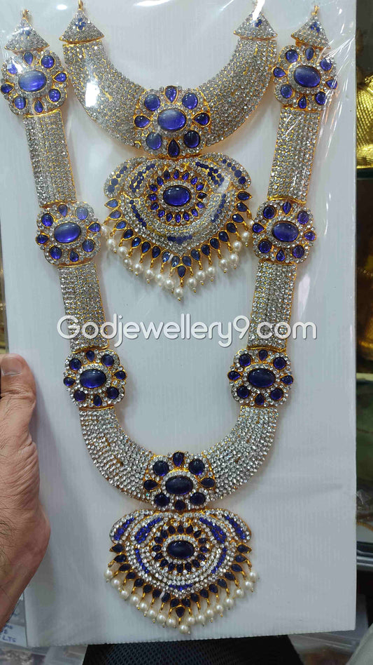 God Two Step Blue Long Necklace Haram For Deity Ammam Alangaram