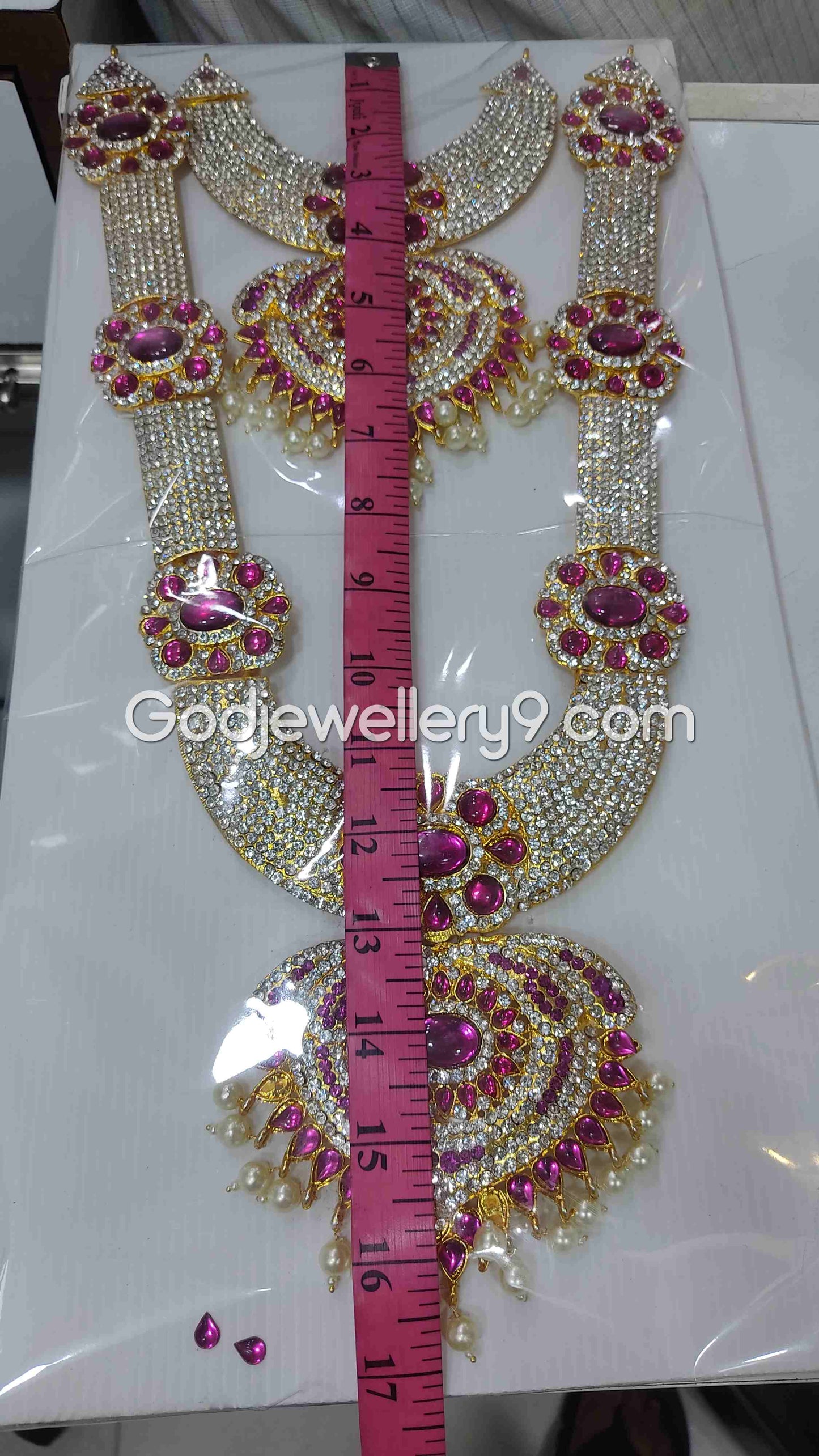 God Two Step Pink Long Necklace Haram For Deity Ammam Alangaram 1