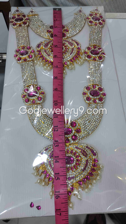 God Two Step Pink Long Necklace Haram For Deity Ammam Alangaram 1