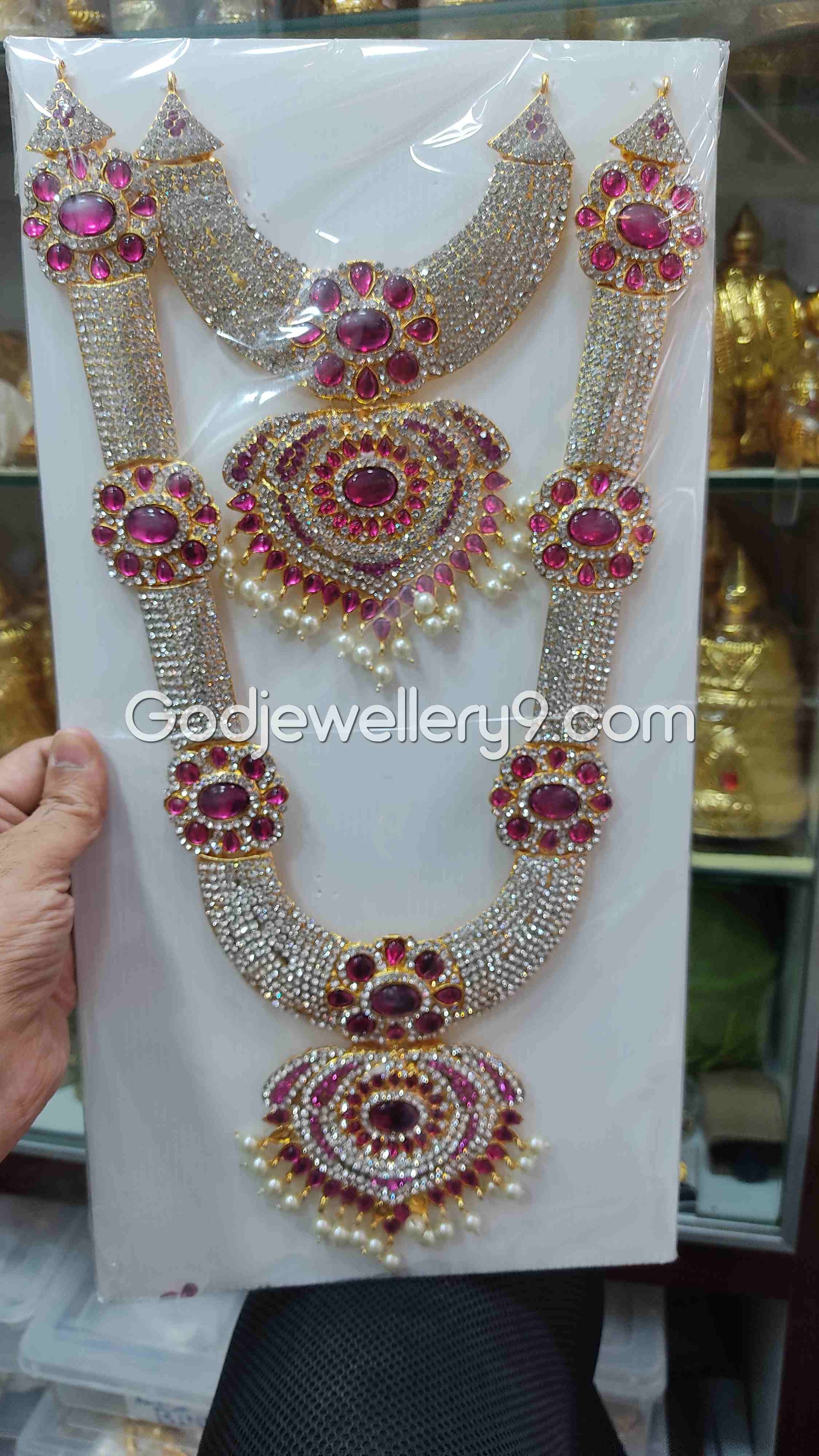 God Two Step Pink Long Necklace Haram For Deity Ammam Alangaram