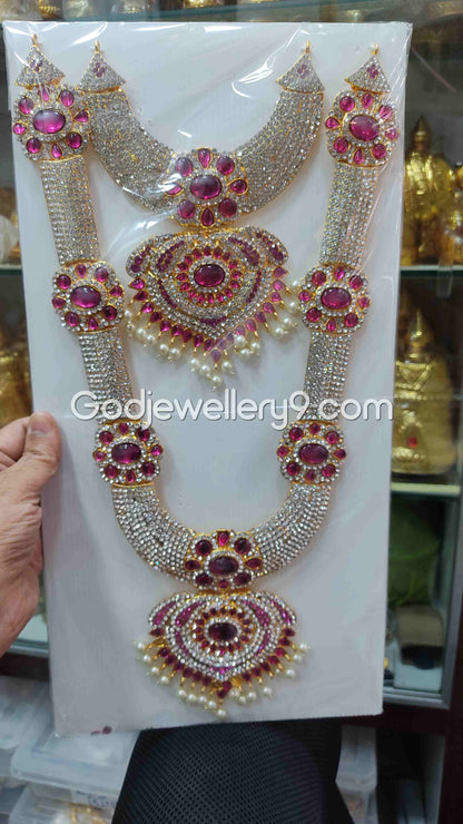 God Two Step Pink Long Necklace Haram For Deity Ammam Alangaram