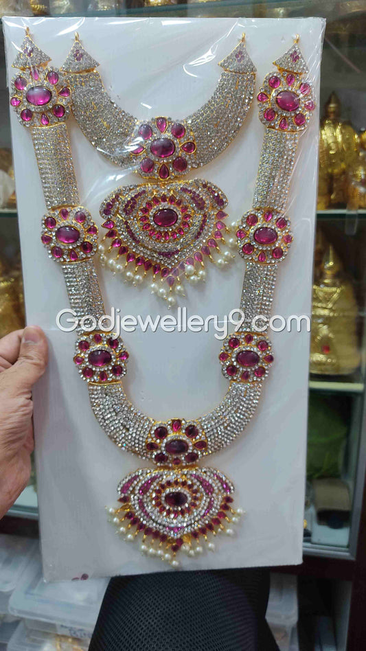 God Two Step Pink Long Necklace Haram For Deity Ammam Alangaram