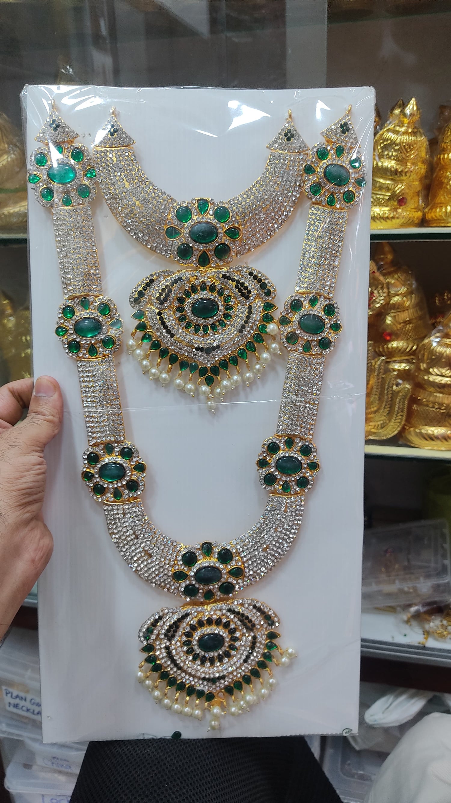 Green Long Necklace Jewellery Haram For God And Deity godjewellery9