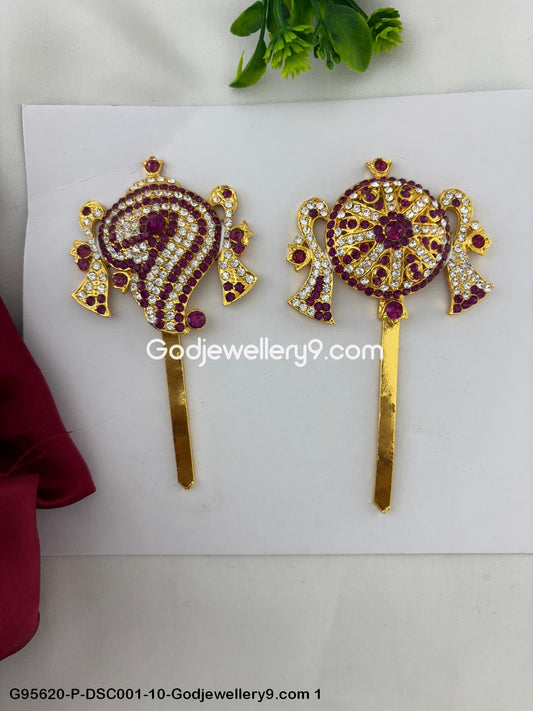 Hindu Deity Stone Shanku Chakra for God Perumal Temple Alankaram Pink Color G95620-DSC001-10-Godjewellery9.com 1