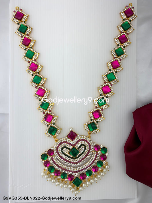 Mata Lakshmi 1 Step Long Haram Necklace for Deity God Moorthy G9VG355-DLN022-Godjewellery9.com 1