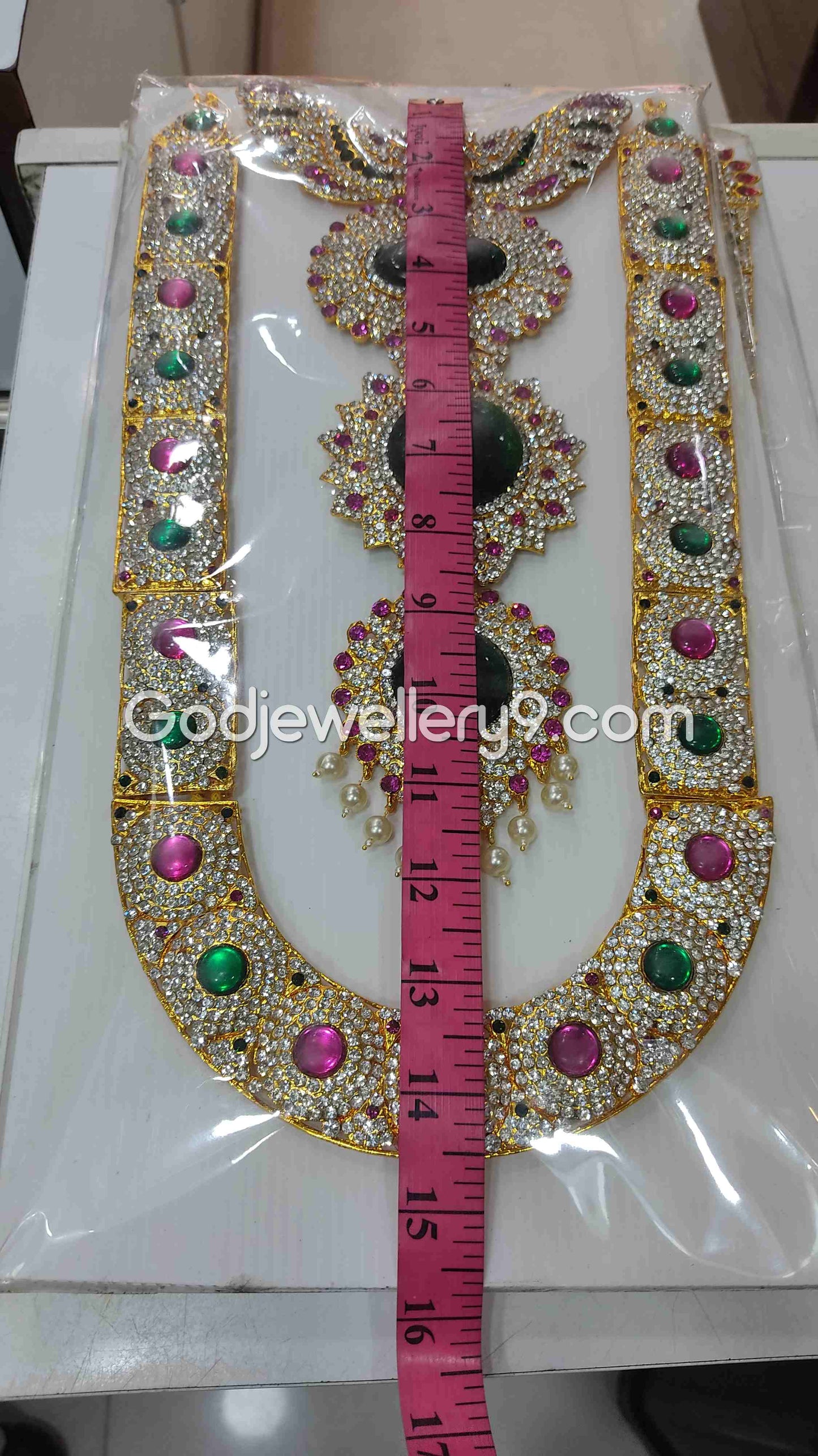 Multi colour Long Kavasam Centre Green Stone Jewellery For Deity 1