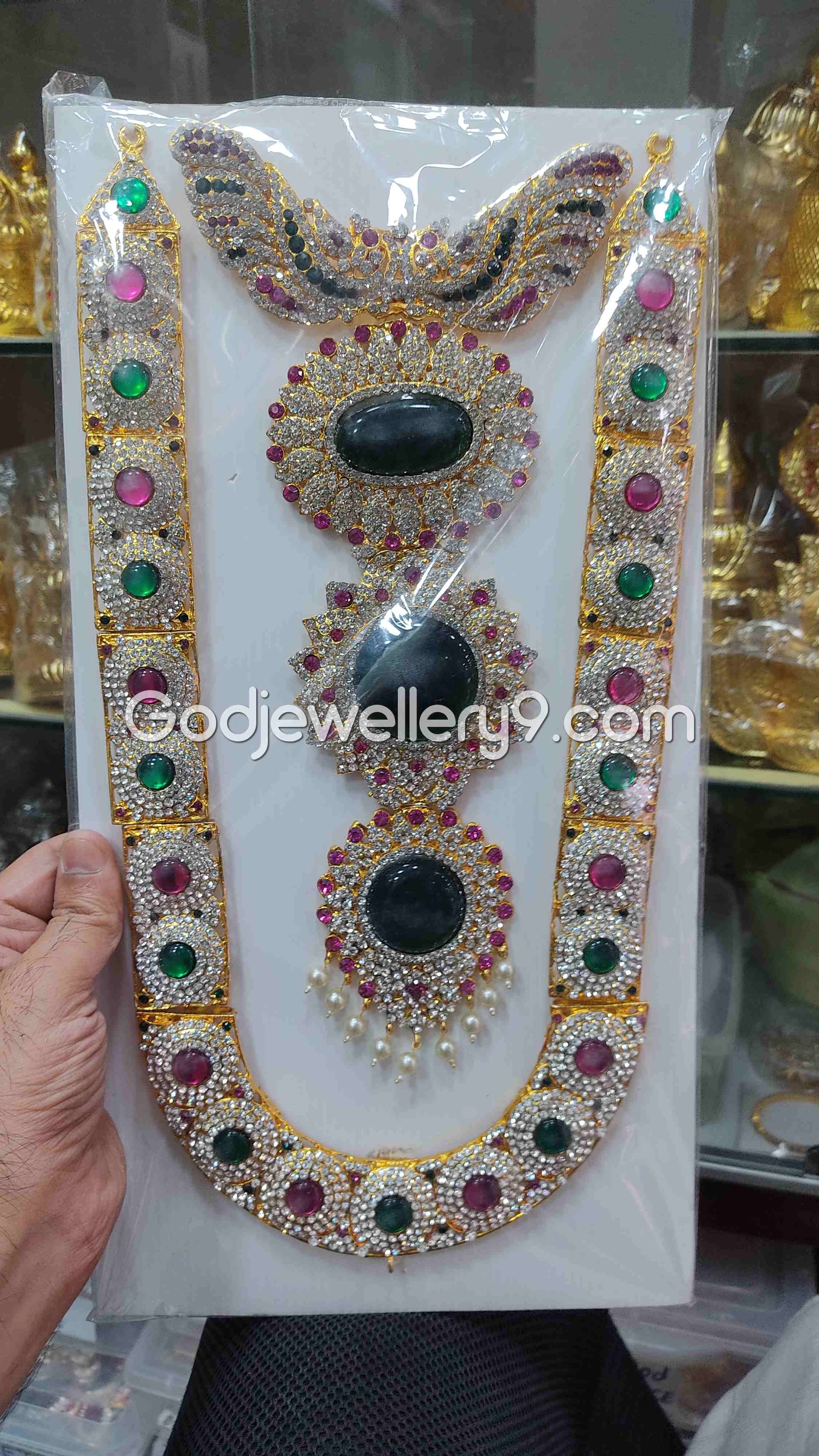 Multi colour Long Kavasam Centre Green Stone Jewellery For Deity