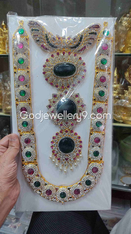 Multi colour Long Kavasam Centre Green Stone Jewellery For Deity