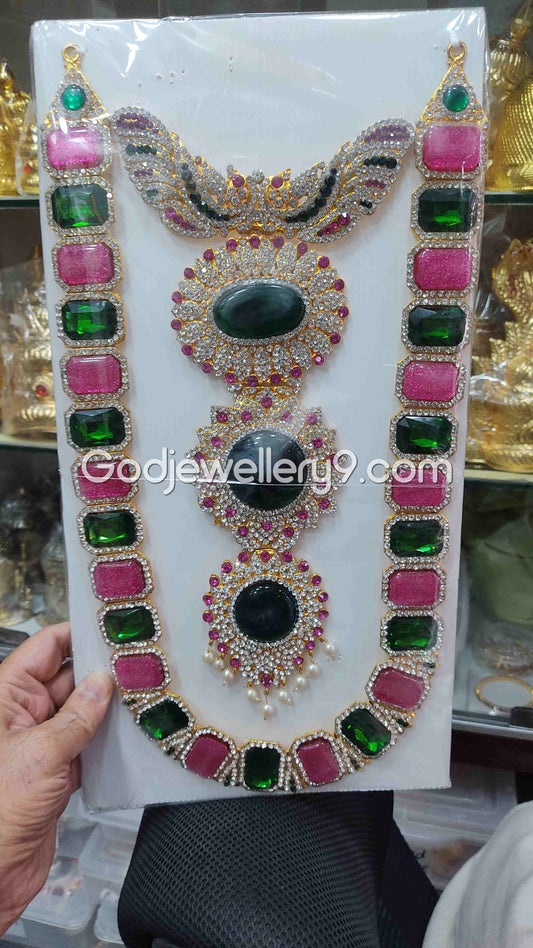 Multi colour Long Kavasam Centre Green Stone Jewellery For God