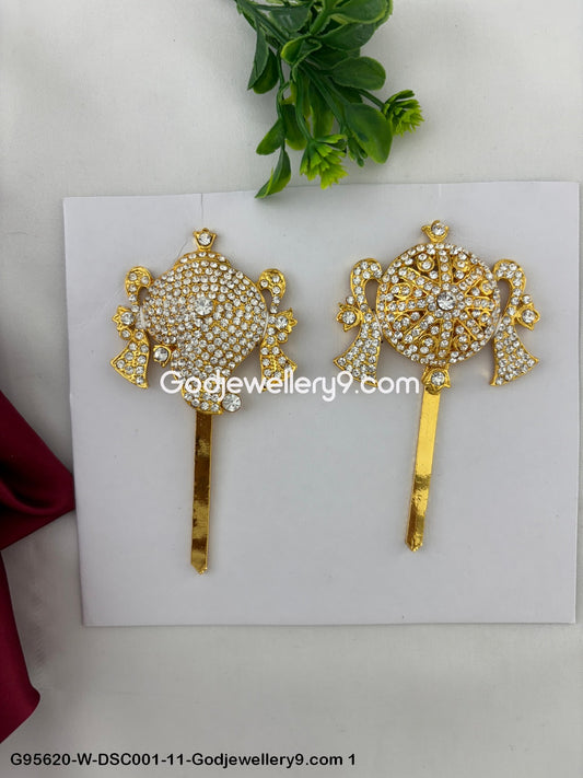 Ornate Stone Shanku Chakra for Deity and God Idol Rituals White Color G95620-DSC001-11-Godjewellery9.com 1