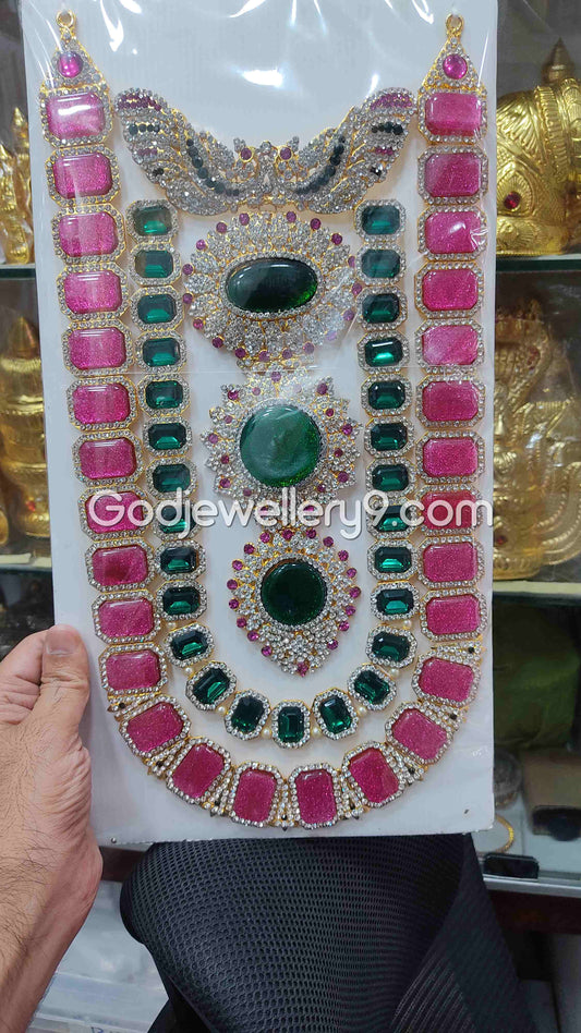 Pink And Green Long Kavasam Centre Green Jewellery For God