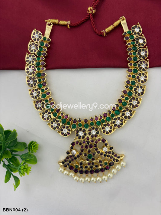 Real Kemp Bharatanatyam Short Necklace Haram Godjewellery9 BBN004