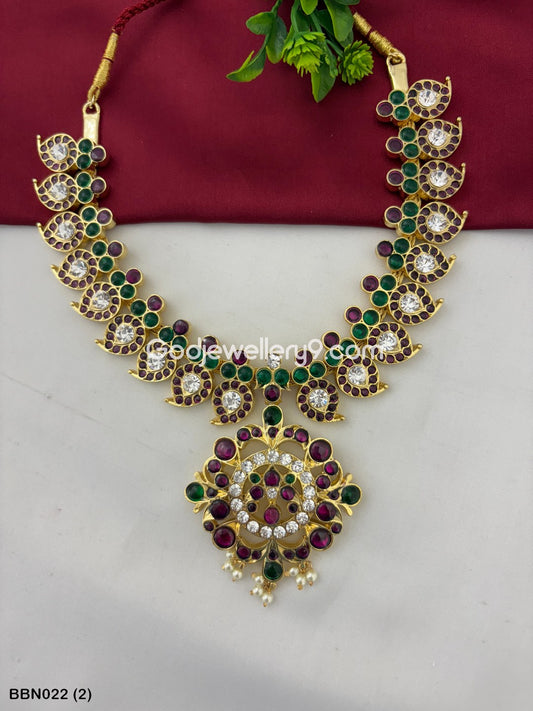 Real Kemp Temple Jewellery Bharatanatyam Short Necklace Godjewellery9 BBN022