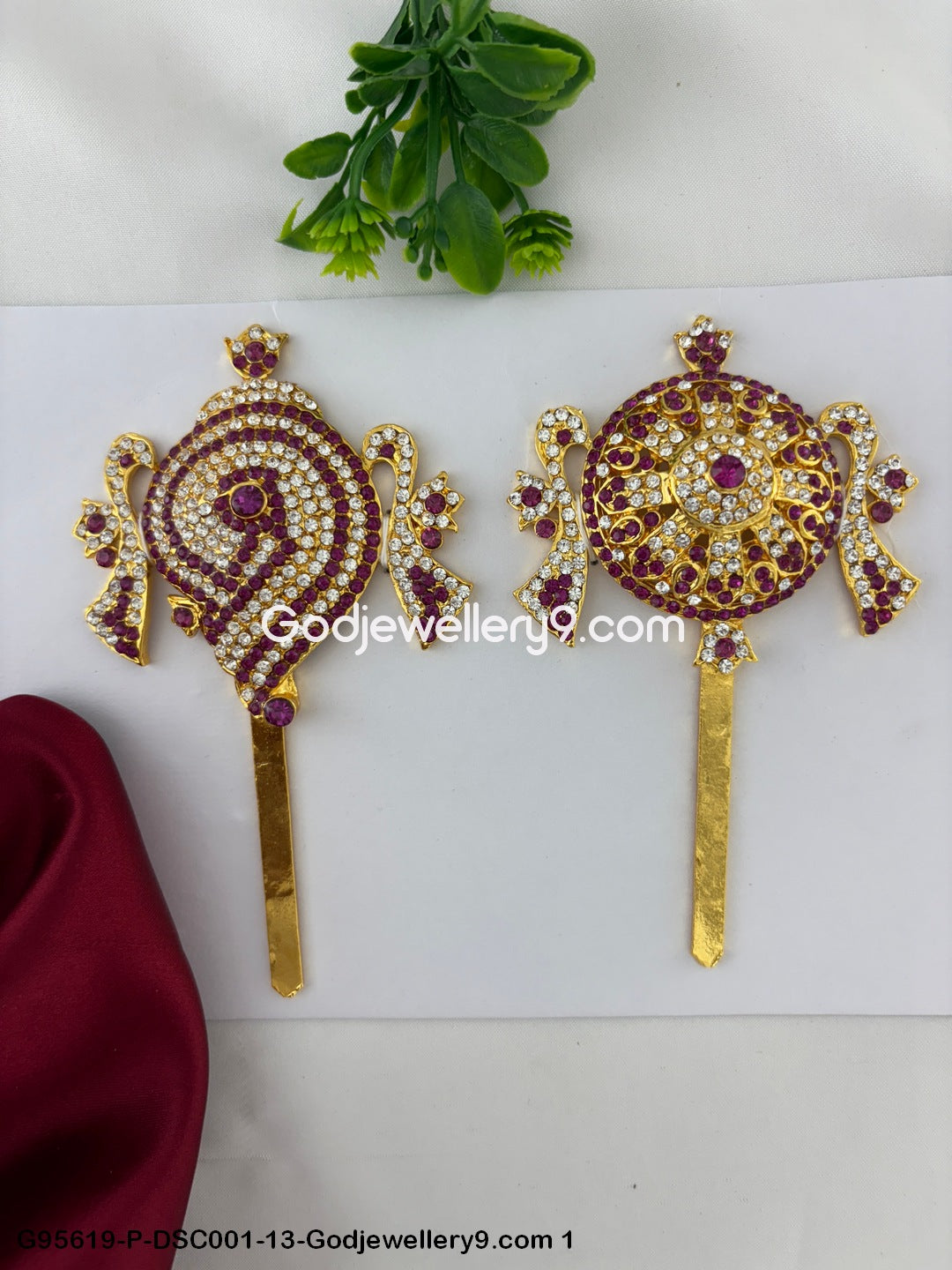 Sacred God and Deity Shanku Chakra with Stones for Alankaram Pink Color G95619-DSC001-13-Godjewellery9.com 1