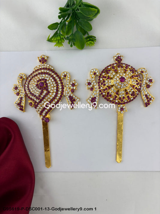 Sacred God and Deity Shanku Chakra with Stones for Alankaram Pink Color G95619-DSC001-13-Godjewellery9.com 1
