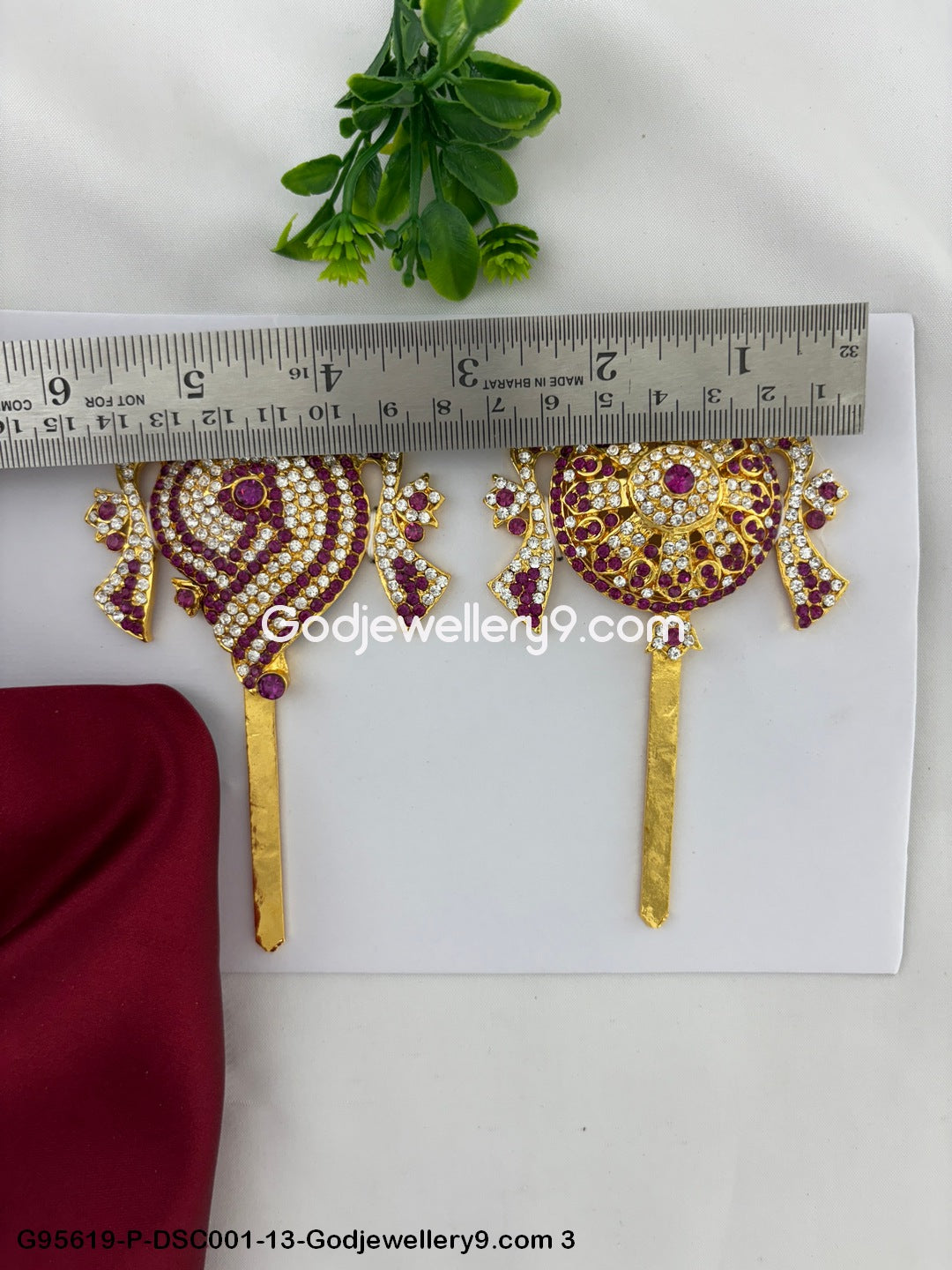 Sacred God and Deity Shanku Chakra with Stones for Alankaram Pink Color G95619-DSC001-13-Godjewellery9.com 3