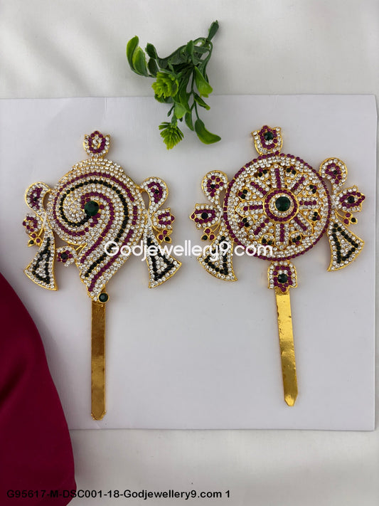 Shanku Chakra with Multi-Color Stones for God Vishnu and Deity Idols Multi-Color G95617-DSC001-18-Godjewellery9.com 1