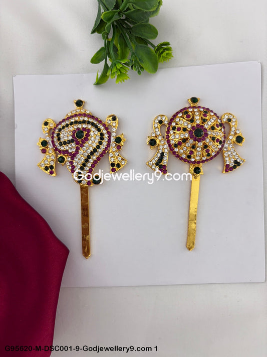 Shanku Chakra with Stones for Deity and God Decoration Multi-Color G95620-DSC001-9-Godjewellery9.com 1