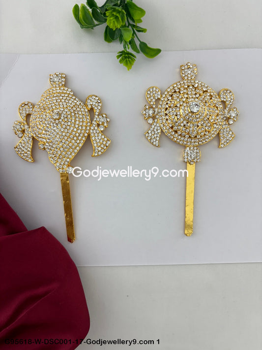 Shanku Chakra with Stones for Temple Deity and God Murti Decoration White Color G95618-DSC001-17-Godjewellery9.com 1