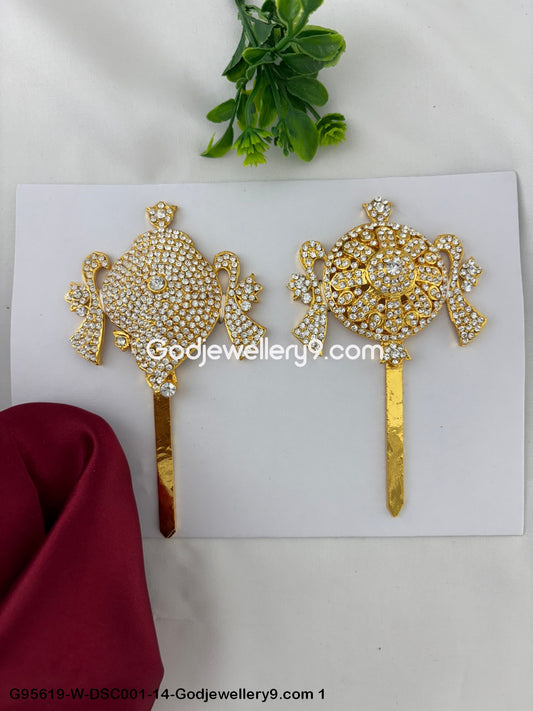 Shanku Chakra with Stones for Vishnu Balaji and Perumal Idols White Color G95619-DSC001-14-Godjewellery9.com 1