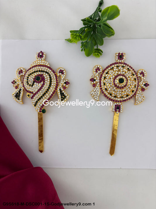 Stone Shanku Chakra for Deity Worship and God Idol Decoration Multi-Color G95618-DSC001-15-Godjewellery9.com 1