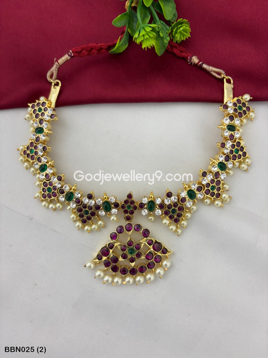 Temple Bharatanatyam Short Real Kemp Necklace Haram Godjewellery9 BBN025