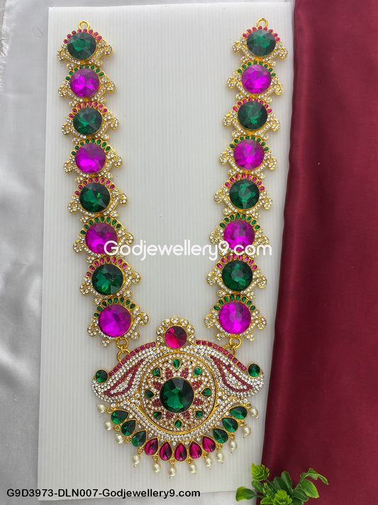 Temple God 1 Step Long Haram Necklace for Deity Alankaram G9D3973-DLN007-Godjewellery9.com 1