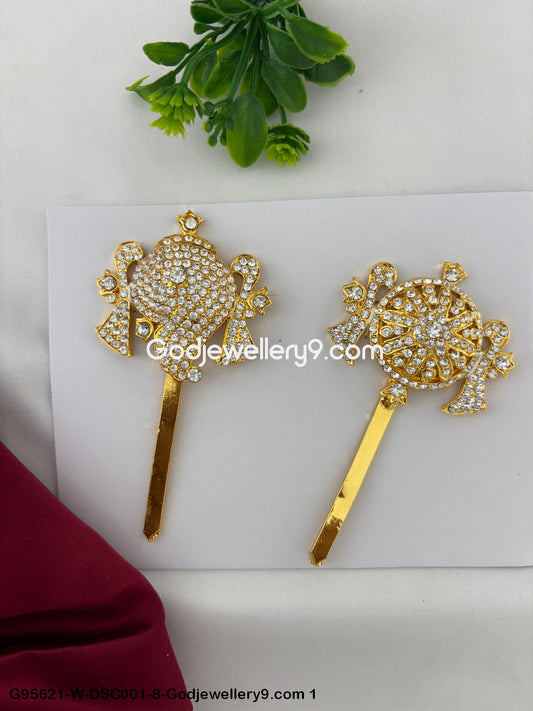 Temple Stone Shanku Chakra for Deity Balaji and God Vishnu Idols White Color G95621-DSC001-8-Godjewellery9.com 1