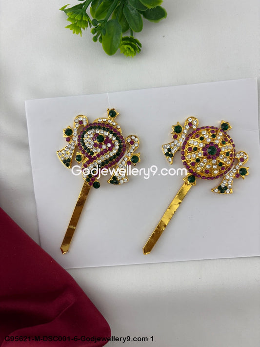 Traditional Stone Shanku Chakra for God and Deity Temple Decor Multi-Color G95621-DSC001-6-Godjewellery9.com 1