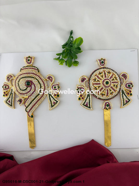 Traditional Stone Shanku Chakra for Vishnu Balaji and Deity Alankaram Multi-Color G95616-DSC001-21-Godjewellery9.com 1