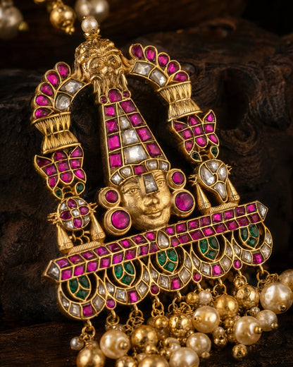 balaji arch temple-style pendant pendant only styled with saree fabric – view 4
